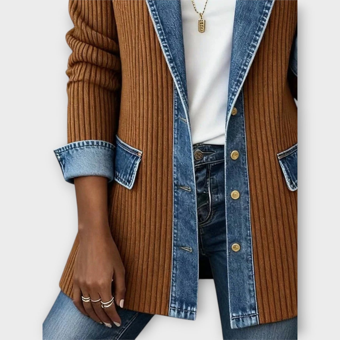 Denim Ribbed Knit Blazer