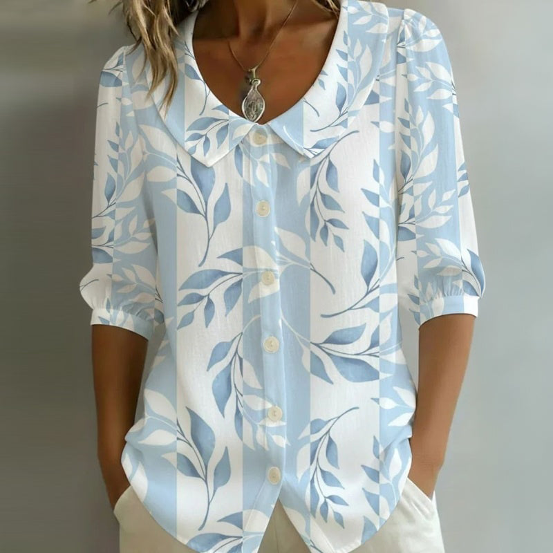 Casual Leaf Print Blouse