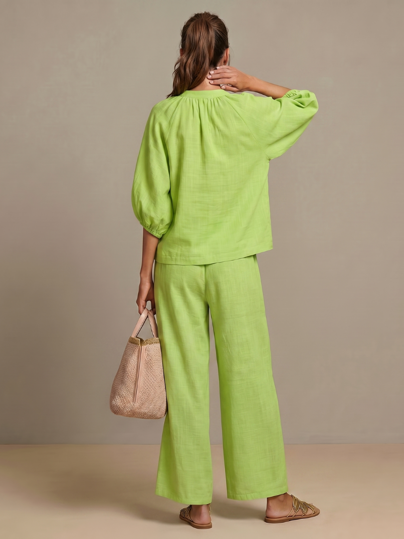 Zip Front Blouson Top Wide Leg Set