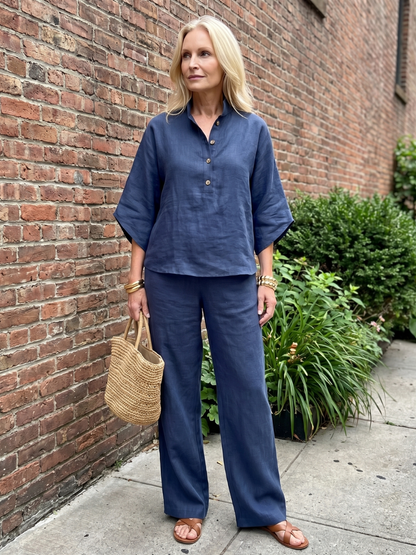 Button Front Relaxed Tunic Trouser Set