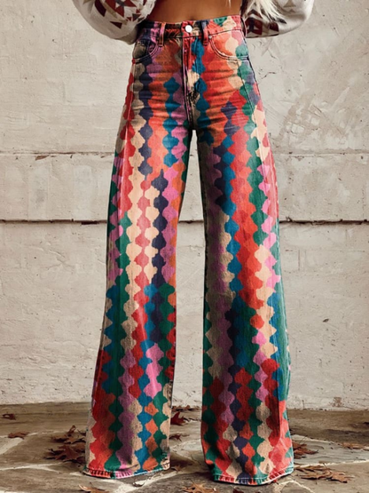 Vibrant Boho Wide-Leg Pants