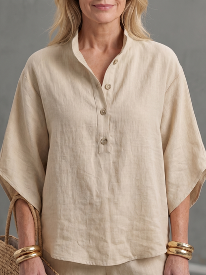 Button Front Relaxed Tunic Trouser Set