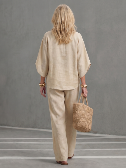 Button Front Relaxed Tunic Trouser Set