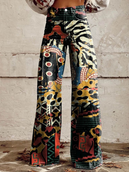 Artistic Print Wide-Leg Pants