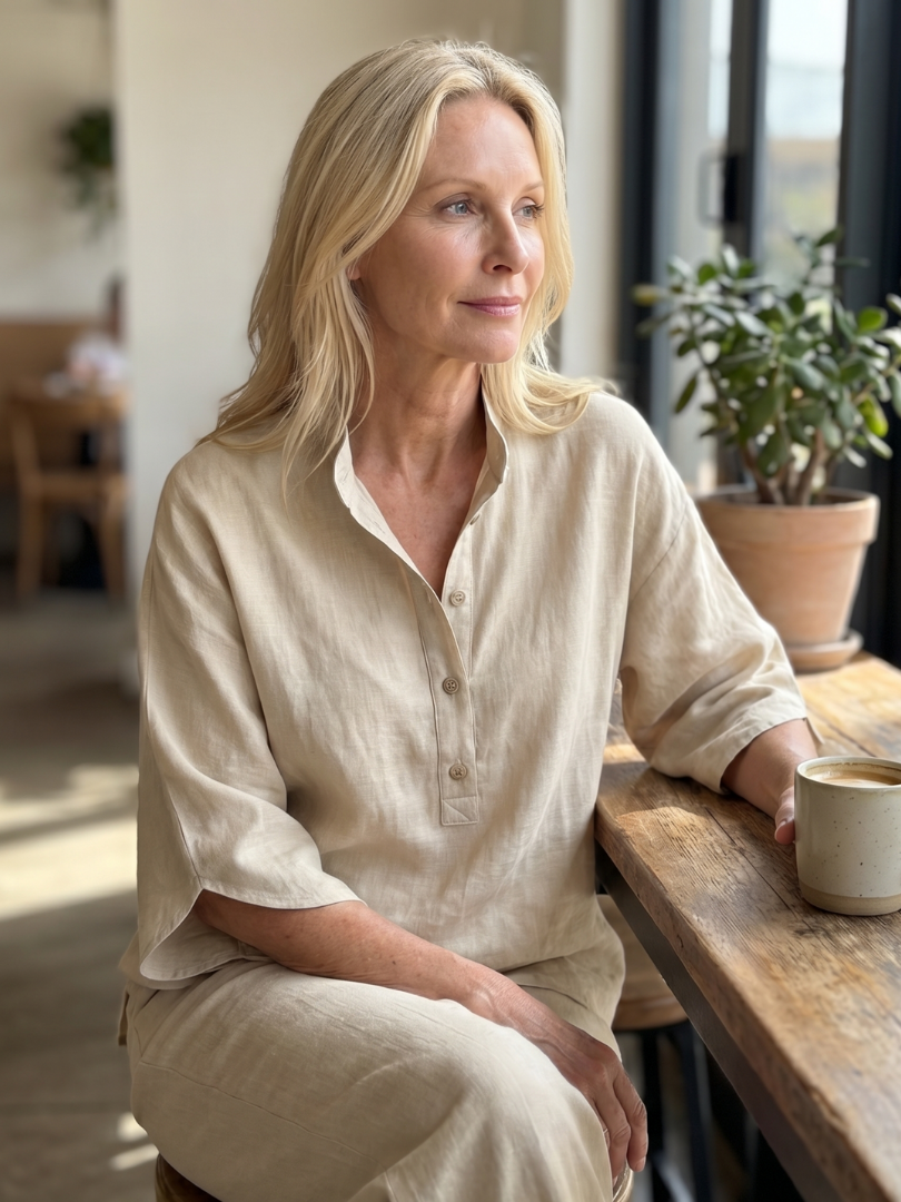 Button Front Relaxed Tunic Trouser Set