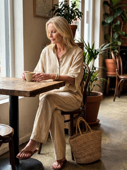 Button Front Relaxed Tunic Trouser Set