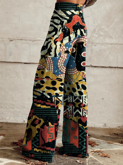 Artistic Print Wide-Leg Pants