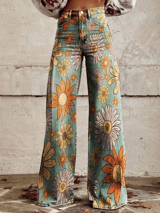 Vintage Floral Wide-Leg Pants