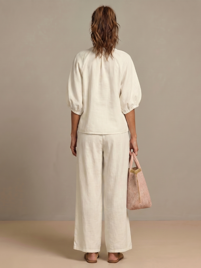 Zip Front Blouson Top Wide Leg Set