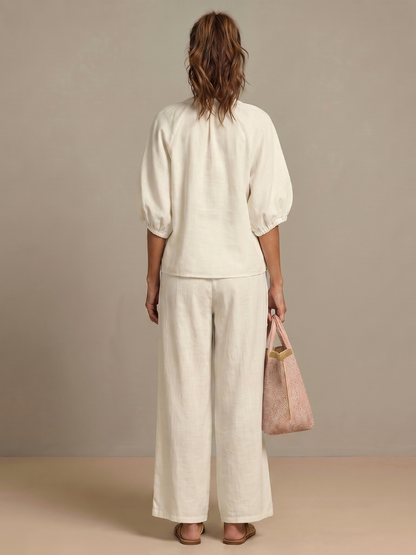Zip Front Blouson Top Wide Leg Set