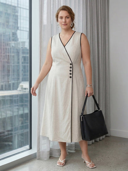 Amelia Women's Linen Light Business Button Dress