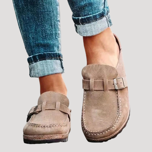 Women’s Comfort Buckle Strap Loafers – Slip-On Flat Shoes
