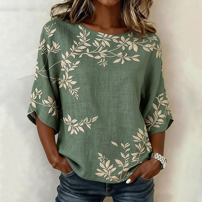 Vintage Leaf Print Blouse