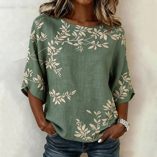 Vintage Leaf Print Blouse