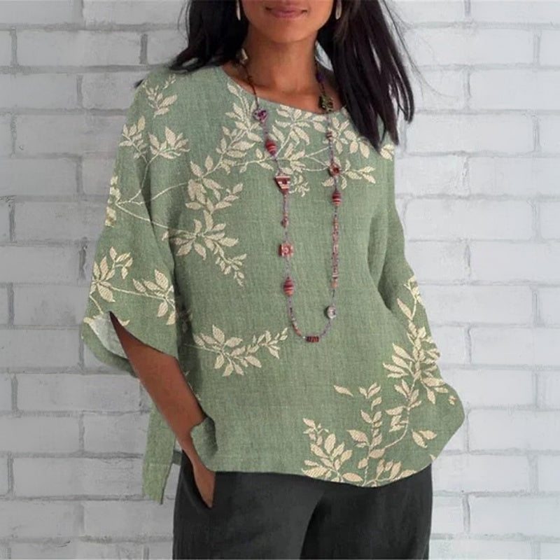 Vintage Leaf Print Blouse