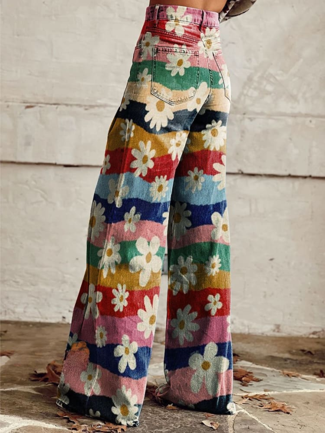 Retro Floral Wide-Leg Pants