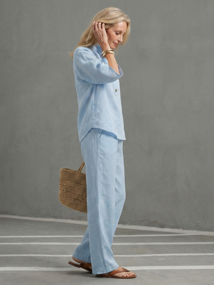 Button Front Relaxed Tunic Trouser Set