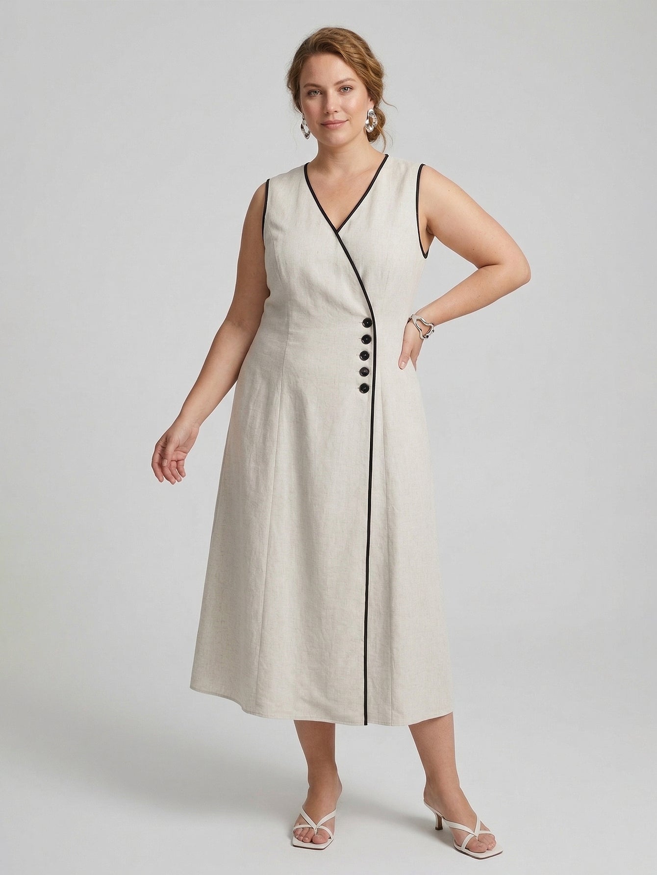 Amelia Women's Linen Light Business Button Dress