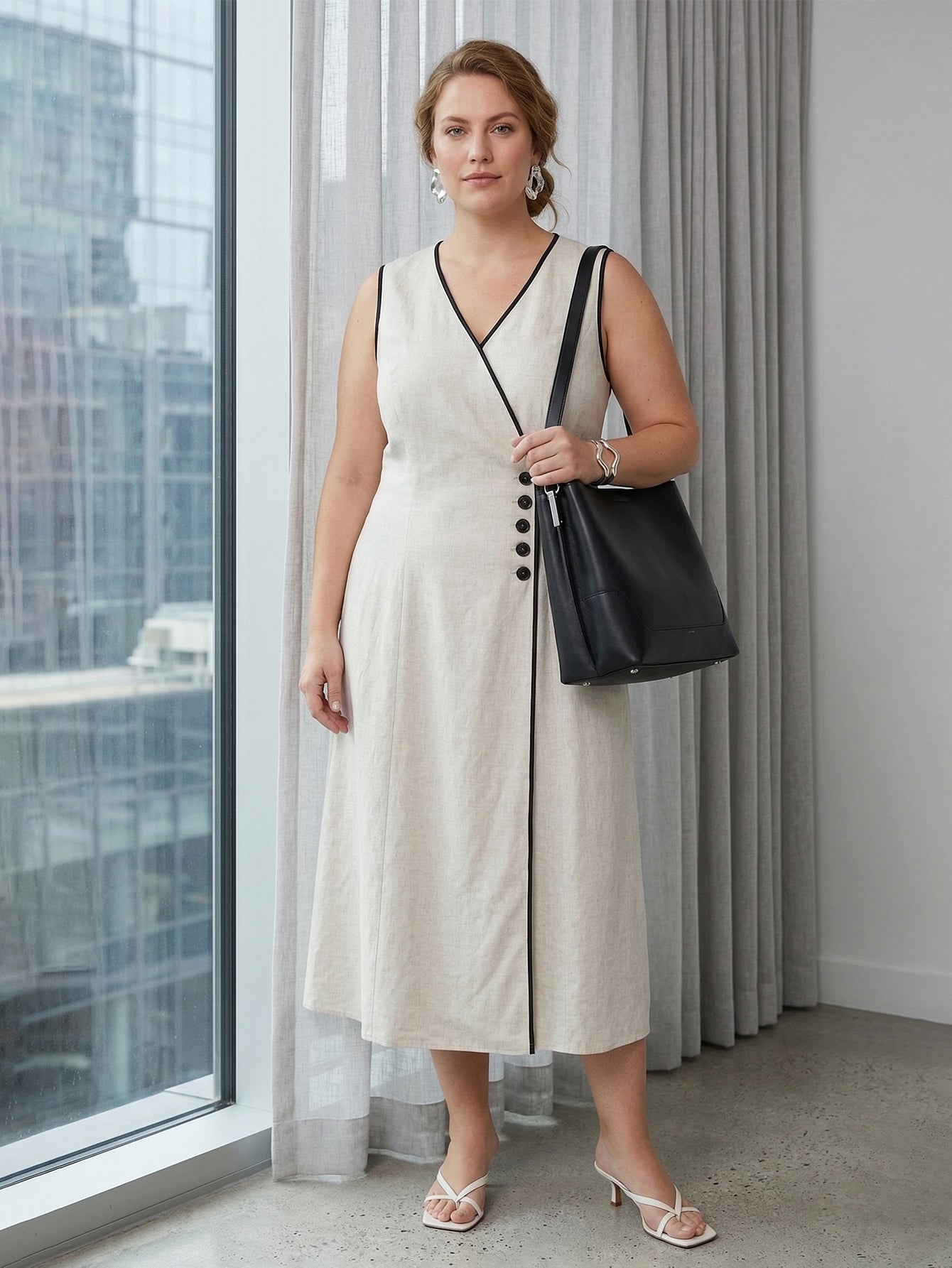 Amelia Women's Linen Light Business Button Dress