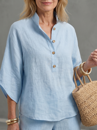 Button Front Relaxed Tunic Trouser Set