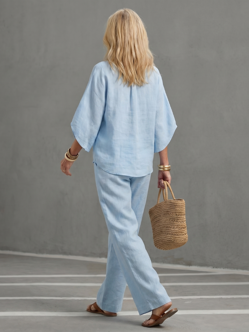 Button Front Relaxed Tunic Trouser Set