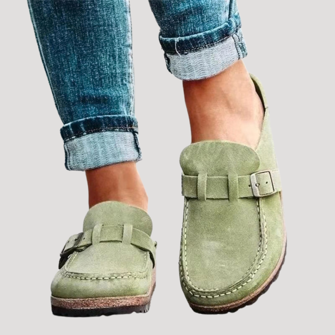 Women’s Comfort Buckle Strap Loafers – Slip-On Flat Shoes
