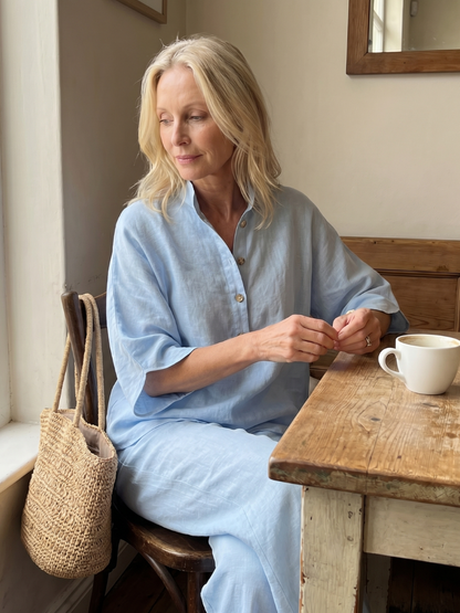 Button Front Relaxed Tunic Trouser Set