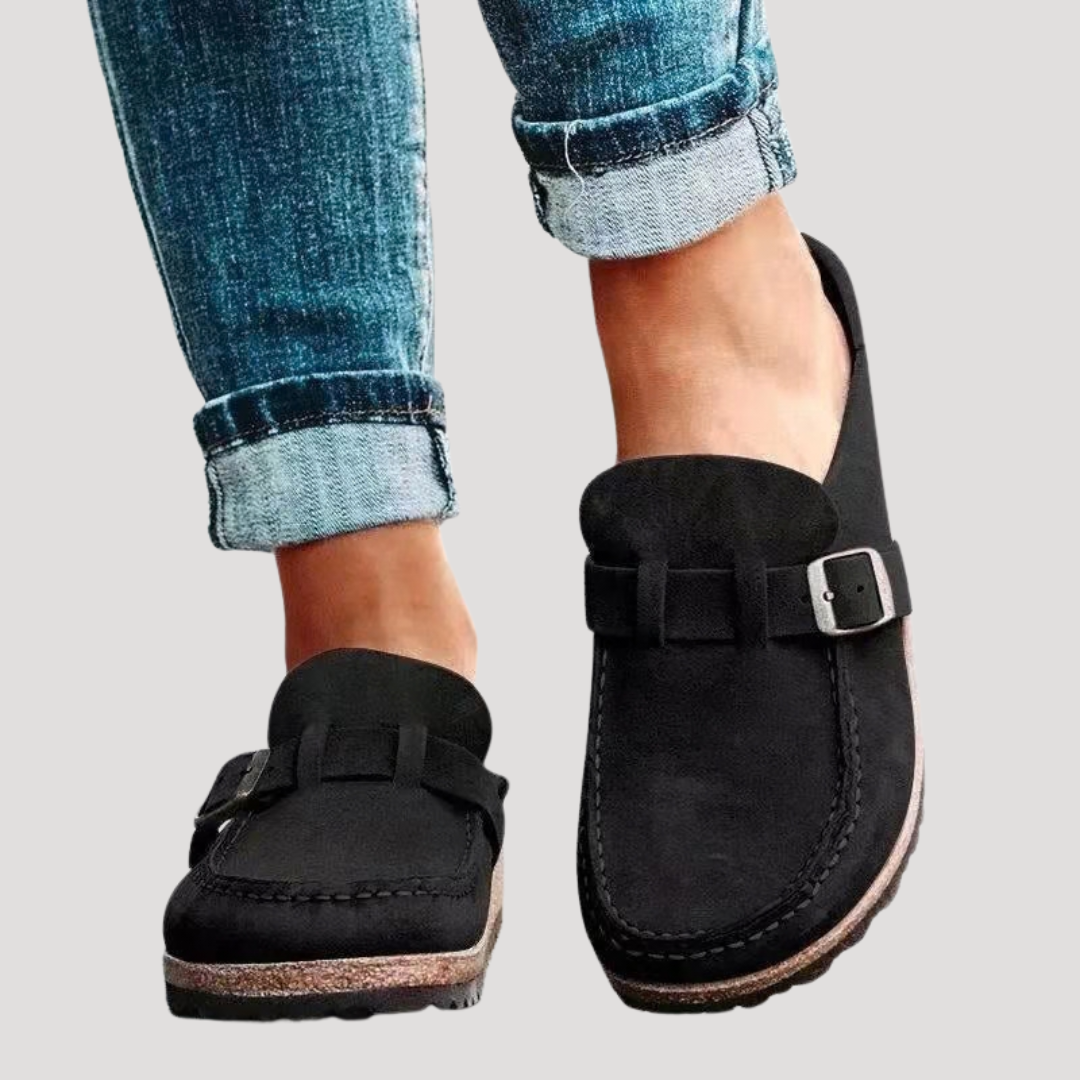 Women’s Comfort Buckle Strap Loafers – Slip-On Flat Shoes