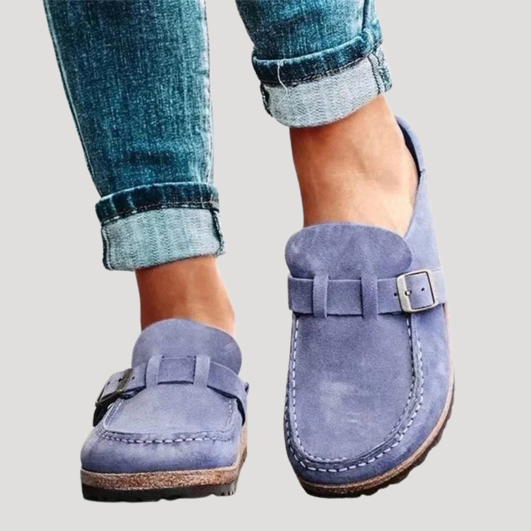 Women’s Comfort Buckle Strap Loafers – Slip-On Flat Shoes