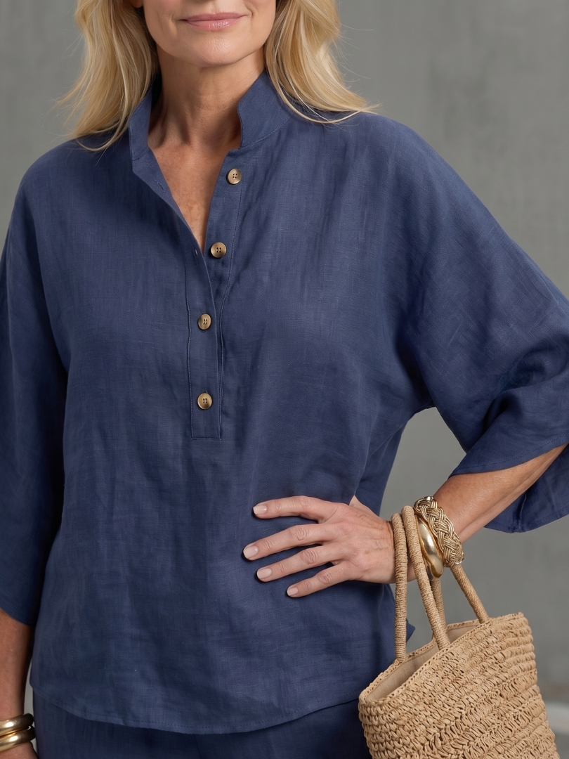 Button Front Relaxed Tunic Trouser Set