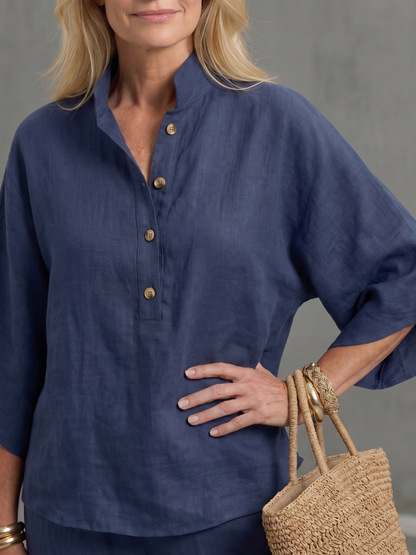 Button Front Relaxed Tunic Trouser Set