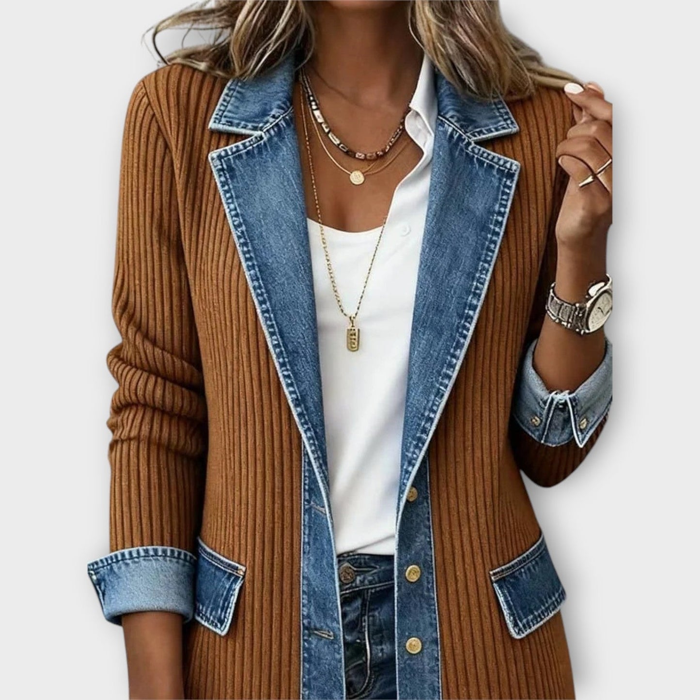 Denim Ribbed Knit Blazer
