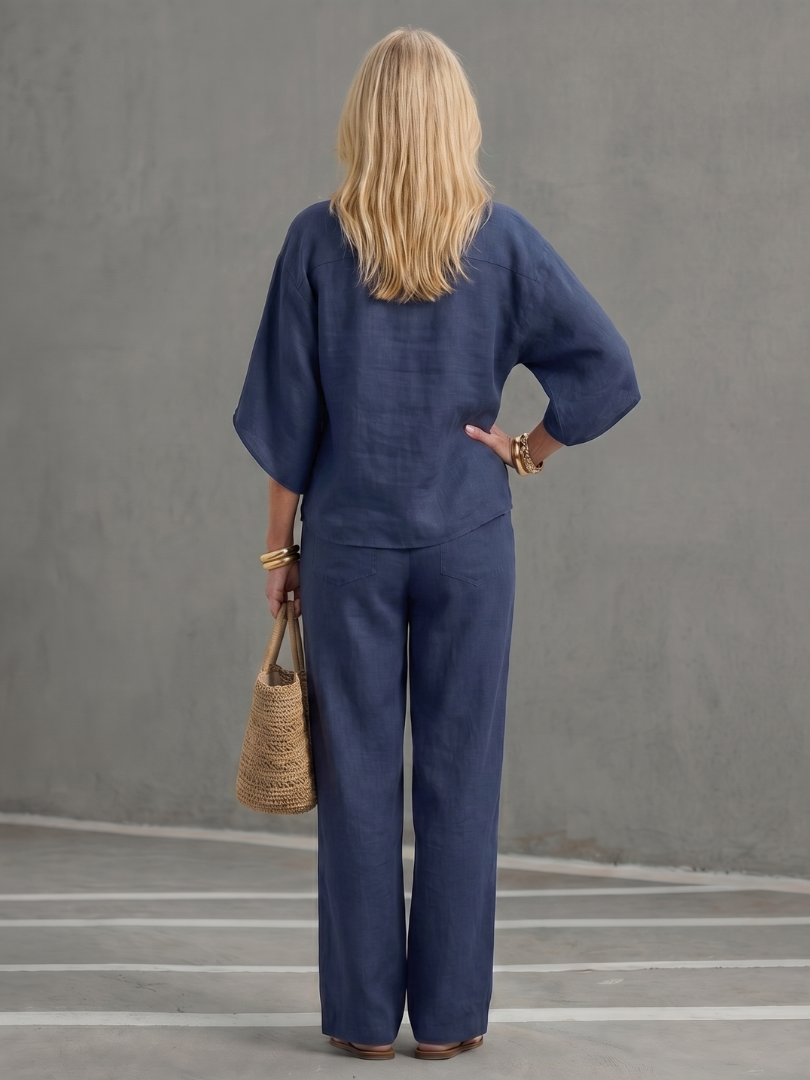 Button Front Relaxed Tunic Trouser Set