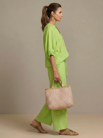 Zip Front Blouson Top Wide Leg Set