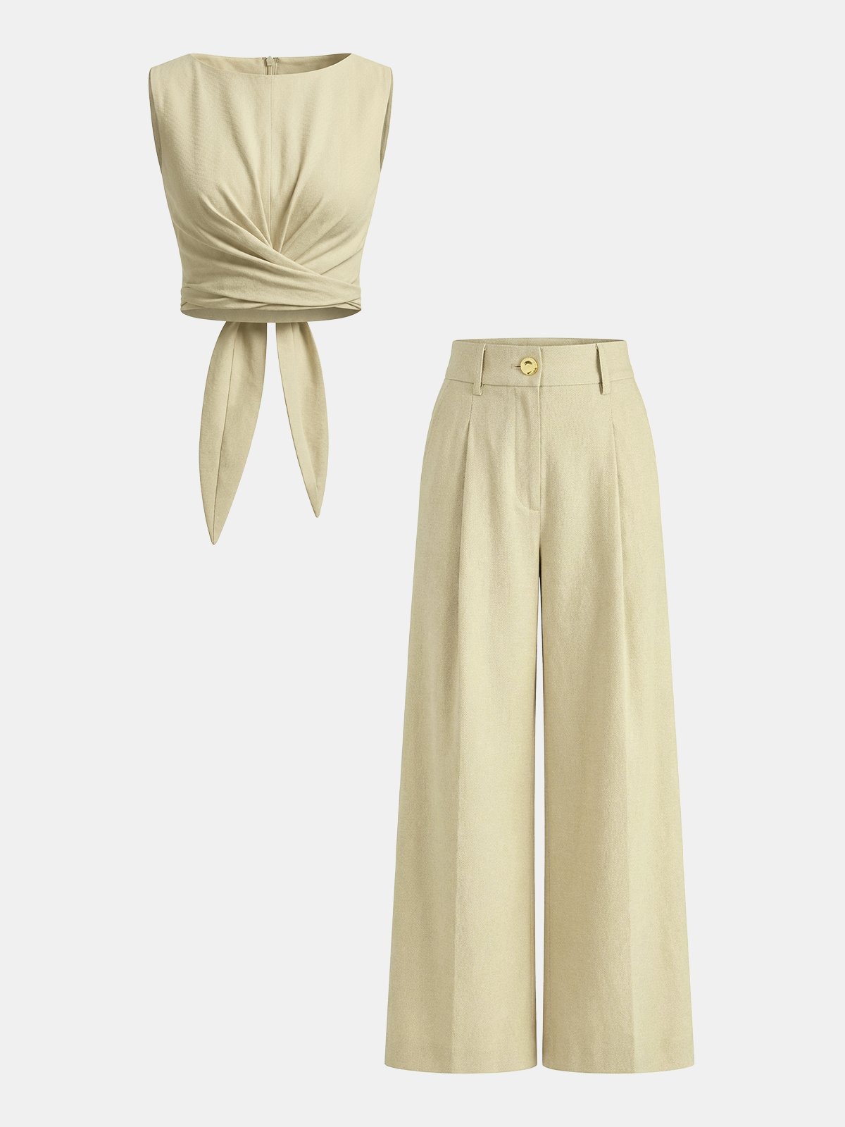 Cross-Tie Crop Top & Wide-Leg Pants Set