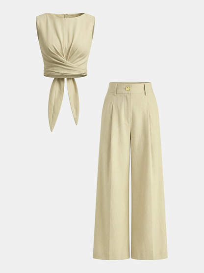 Cross-Tie Crop Top & Wide-Leg Pants Set
