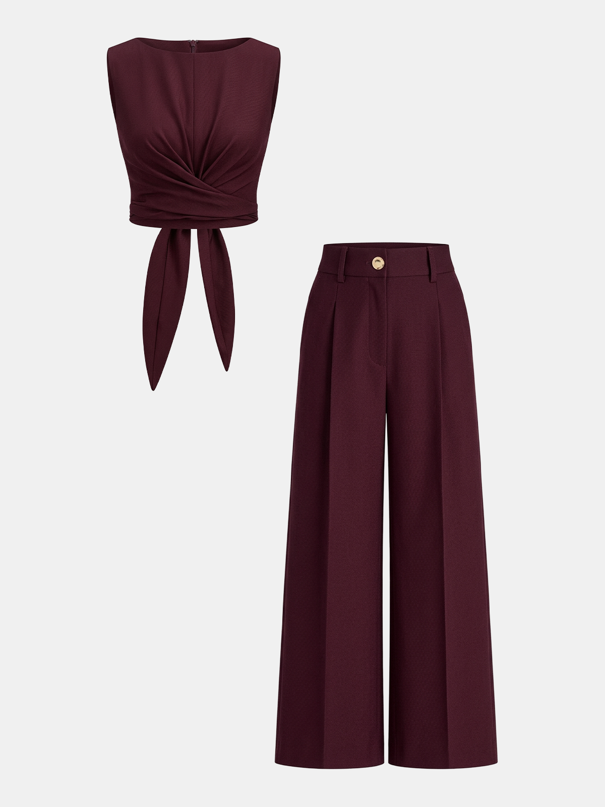 Cross-Tie Crop Top & Wide-Leg Pants Set
