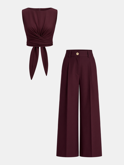 Cross-Tie Crop Top & Wide-Leg Pants Set