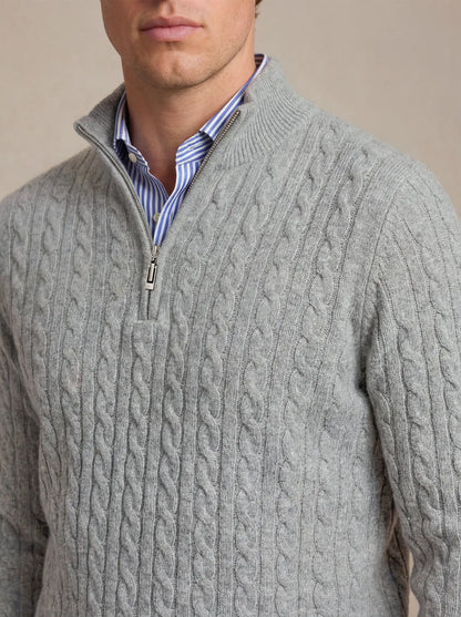 Cable Cashmere Half-Zip Light Grey