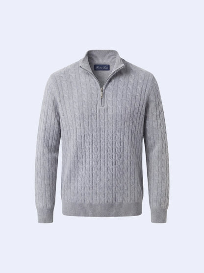 Cable Cashmere Half-Zip Light Grey