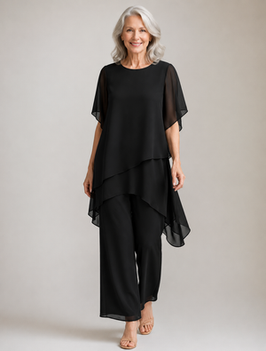 2 Pieces Set 1/2 Sleeves Ankle-Length Asymmetrical Pantsuits With Button