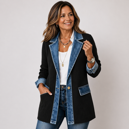 Denim Ribbed Knit Blazer