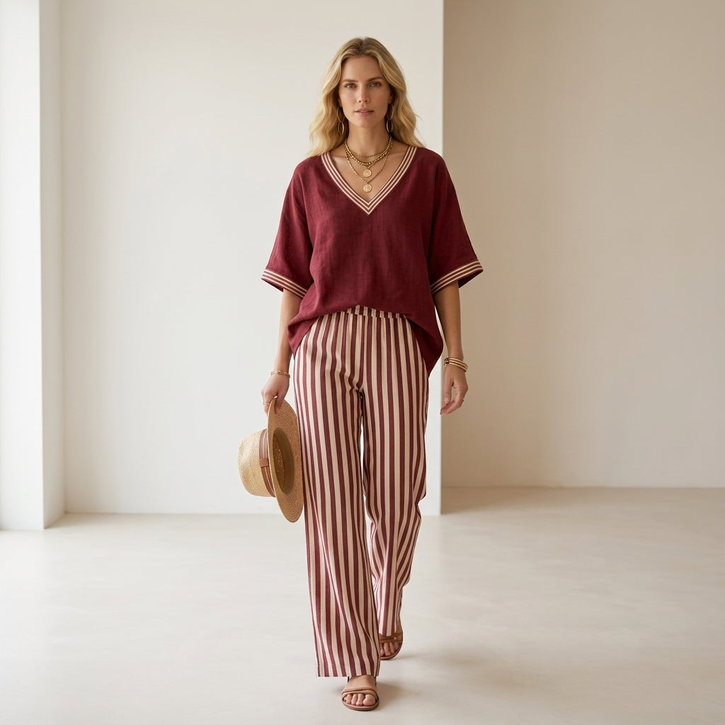 Alira Striped Linen Duo Set