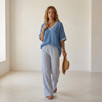 Alira Striped Linen Duo Set