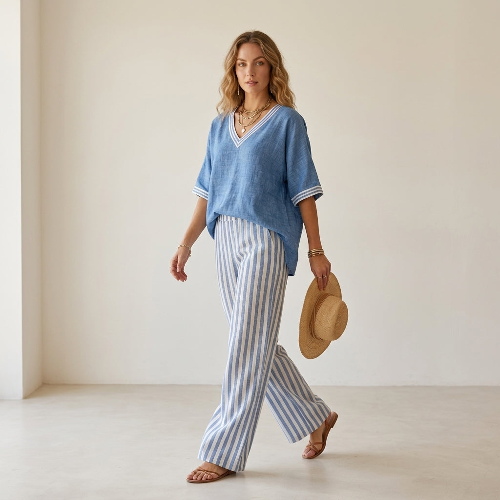 Alira Striped Linen Duo Set