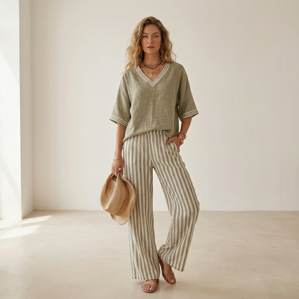 Alira Striped Linen Duo Set