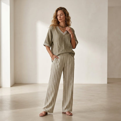 Alira Striped Linen Duo Set