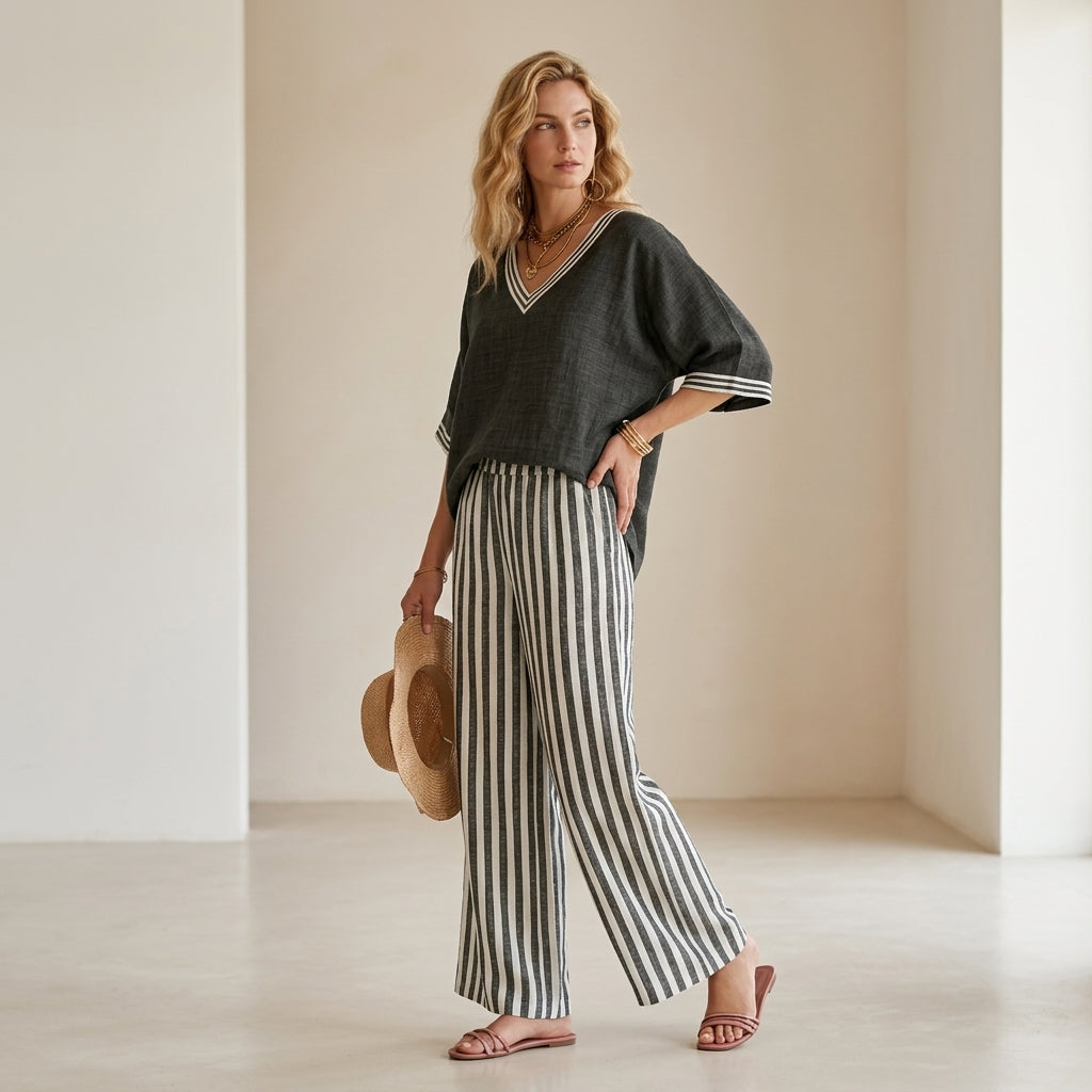 Alira Striped Linen Duo Set