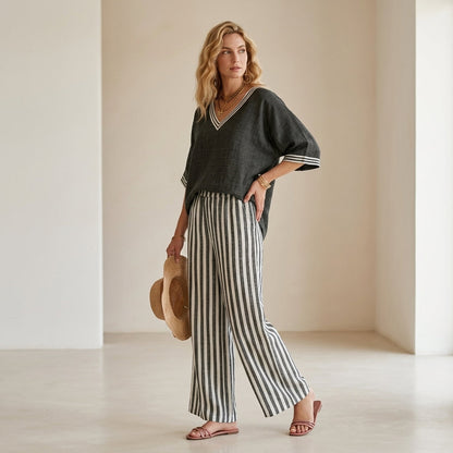 Alira Striped Linen Duo Set