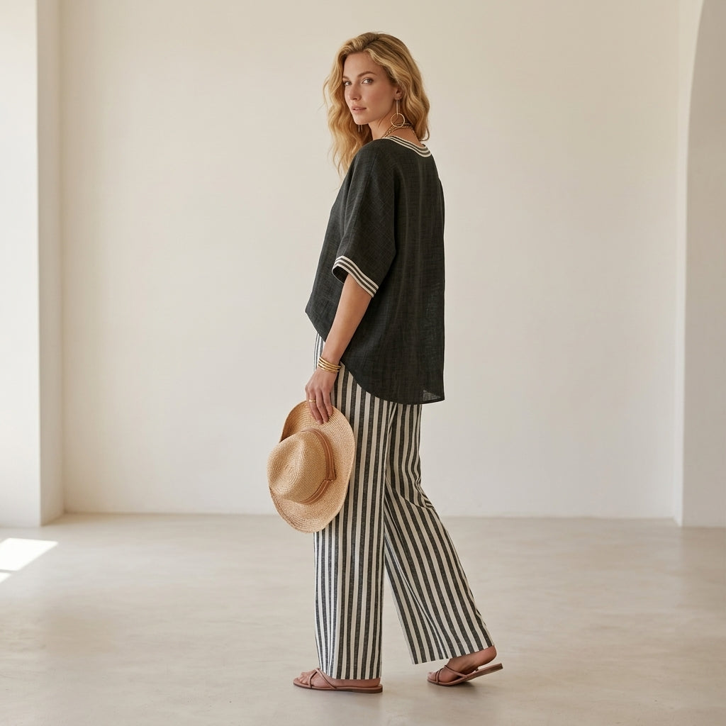 Alira Striped Linen Duo Set